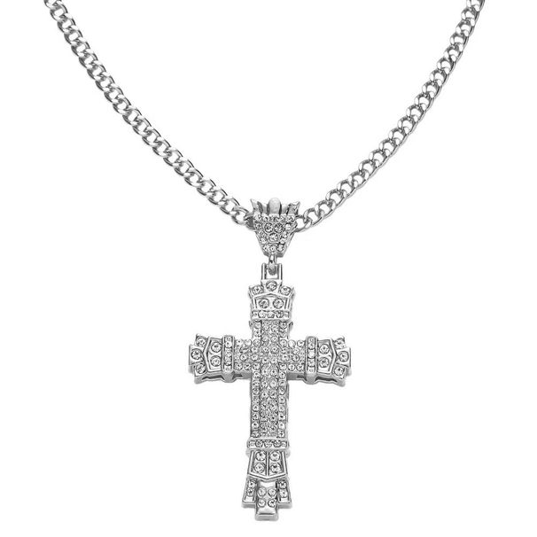 hip hop full diamond retro hollow cross pendant necklace _ipsvogv.com