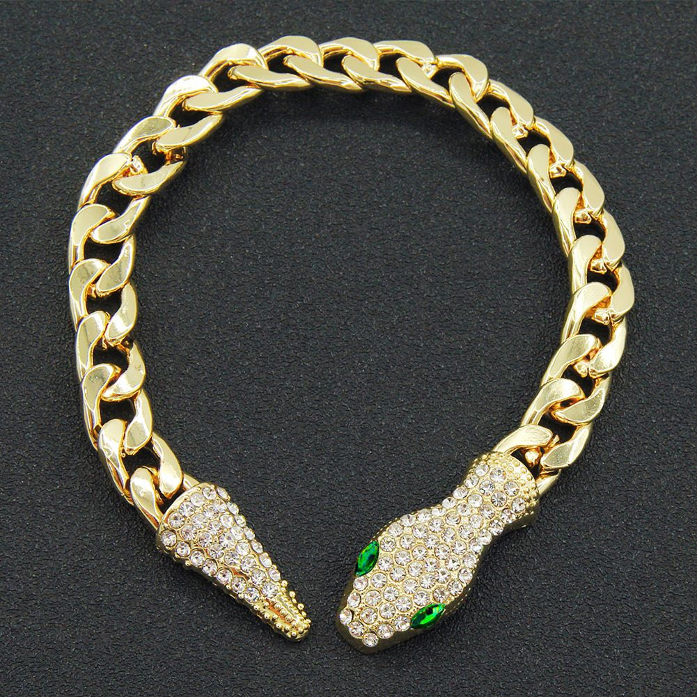 Cuban chain light luxury short full diamond snake head magnetic buckle necklace personality niche design clavicle chain for women_ipsvogv.com