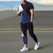 Men's Clothing casual short-sleeved suit 3D digital printing color stripes fashion short-sleeved trousers suit_ipsvogv.com