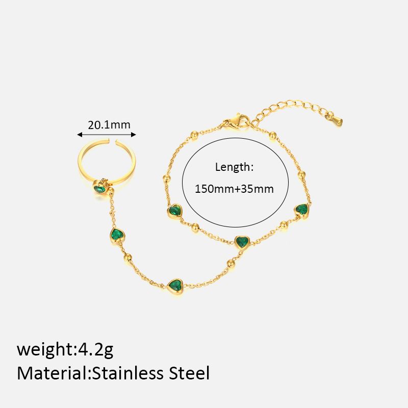 Women’s Jewelry Set Fashion New Product Niche Design Colorful Love Back Bracelet Girls Ring Bracelet Integrated Stainless Steel Gold Plated Bracelet_ipsvogv.com