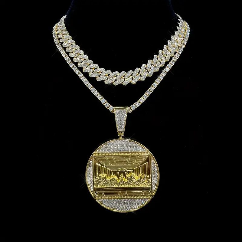 Large Round Hip-Hop Men's Necklace Last Supper Inlaid With Rhinestones Alloy Pendant Jewelry_ipsvogv.com