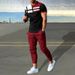 Men's Clothing casual short-sleeved suit 3D digital printing color stripes fashion short-sleeved trousers suit_ipsvogv.com
