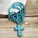 New Fashion Bohemian Prayer 8mm Turquoise Knot Cross Pendant Necklace Sweater Chain_ipsvogv.com