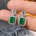 Cao Shi Element Classic Atmosphere Rectangular Green With Diamond Perforated Emerald Zircon Earrings For Women_ipsvogv.com