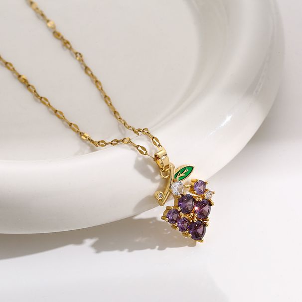 French Necklace Female Sen Midsummer Grape Zircon Necklace Titanium Steel Lock Bone Chain Jewelry_ipsvogv.com