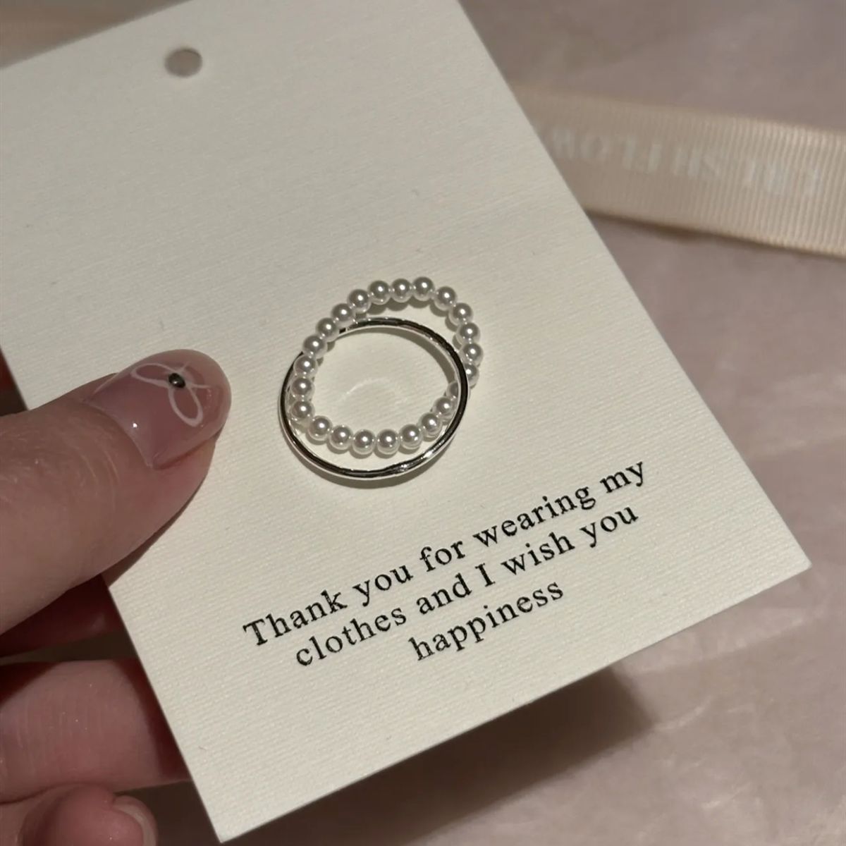 Korean Pearl Bow Double Layer Elastic Cross For Women's New Light Luxury Index Finger With Advanced Sense Ring_ipsvogv.com