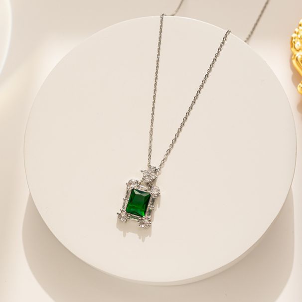 New Fashion Simple Emerald Square Zircon Pendant High Quality Titanium Steel Necklace_ipsvogv.com