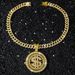 Fashionable alloy rotating pendant necklace, exaggerated personality, and men's Cuban dollar necklace_ipsvogv.com