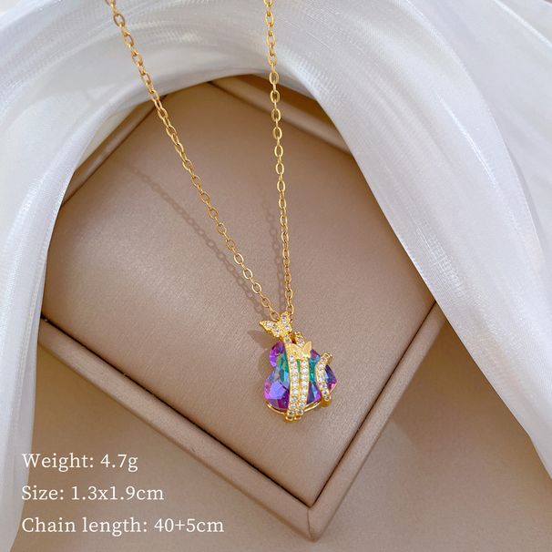 【 】 Colorful To Heart Light Luxury Charm Gorgeous Full Diamond Necklace Women's Versatile Clavicle Titanium Steel Chain_ipsvogv.com