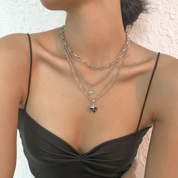 N8772 Multi layered Layered Necklace for Women Octagonal Star Drop Oil Love Element Neckchain Elegance Geometric Collar_ipsvogv.com