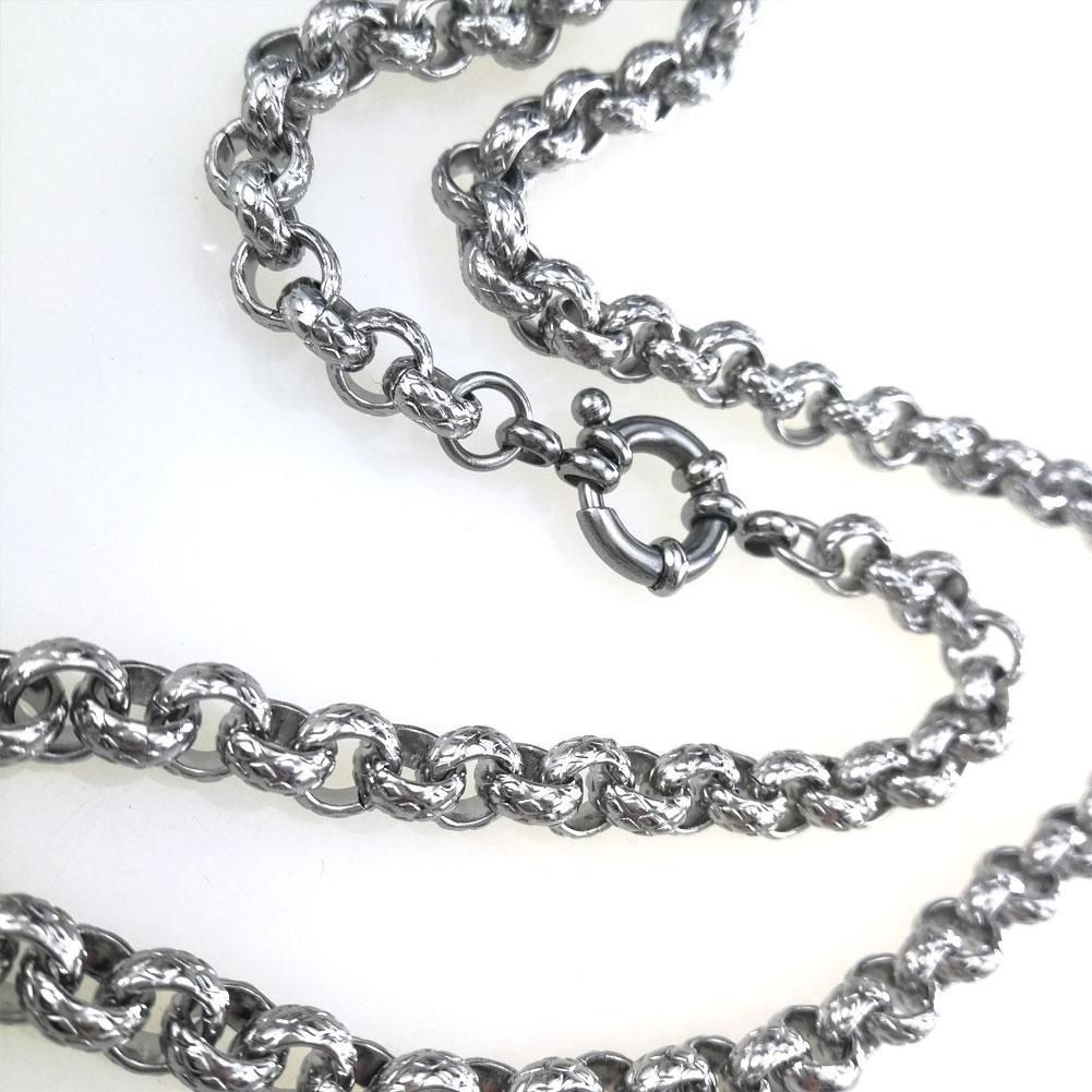 Necklace 316L Stainless Steel Tone 7mm Round Rings Embossing Link Mens Women_ipsvogv.com