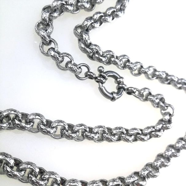 Necklace 316L Stainless Steel Tone 7mm Round Rings Embossing Link Mens Women_ipsvogv.com