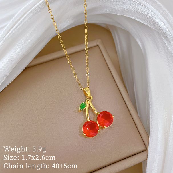 Steel 【 Titanium 】 Red Cherry Fruit Light Luxury Temperament Gorgeous Full Diamond Necklace Women's Versatile Collarbone 【 】_ipsvogv.com