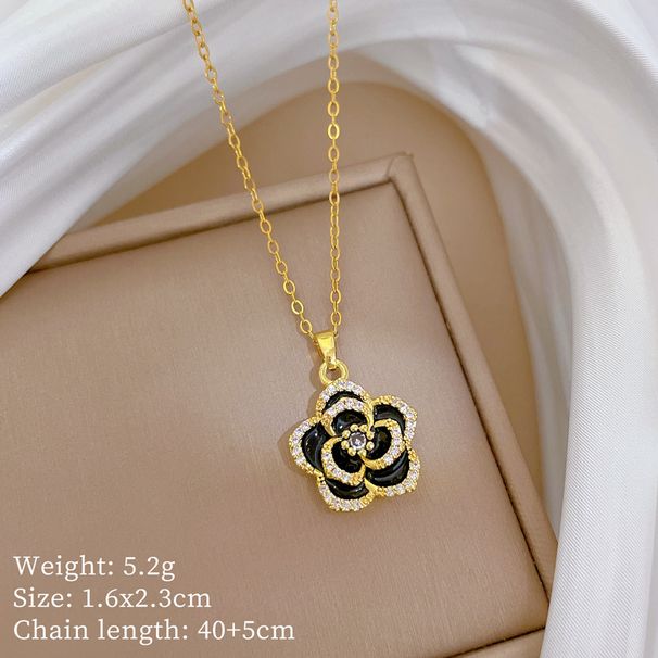 【 Set 】 Camellia Drop Oil Light Luxury Necklace For Female Internet Celebrity Versatile Clavicle Titanium Steel Chain_ipsvogv.com