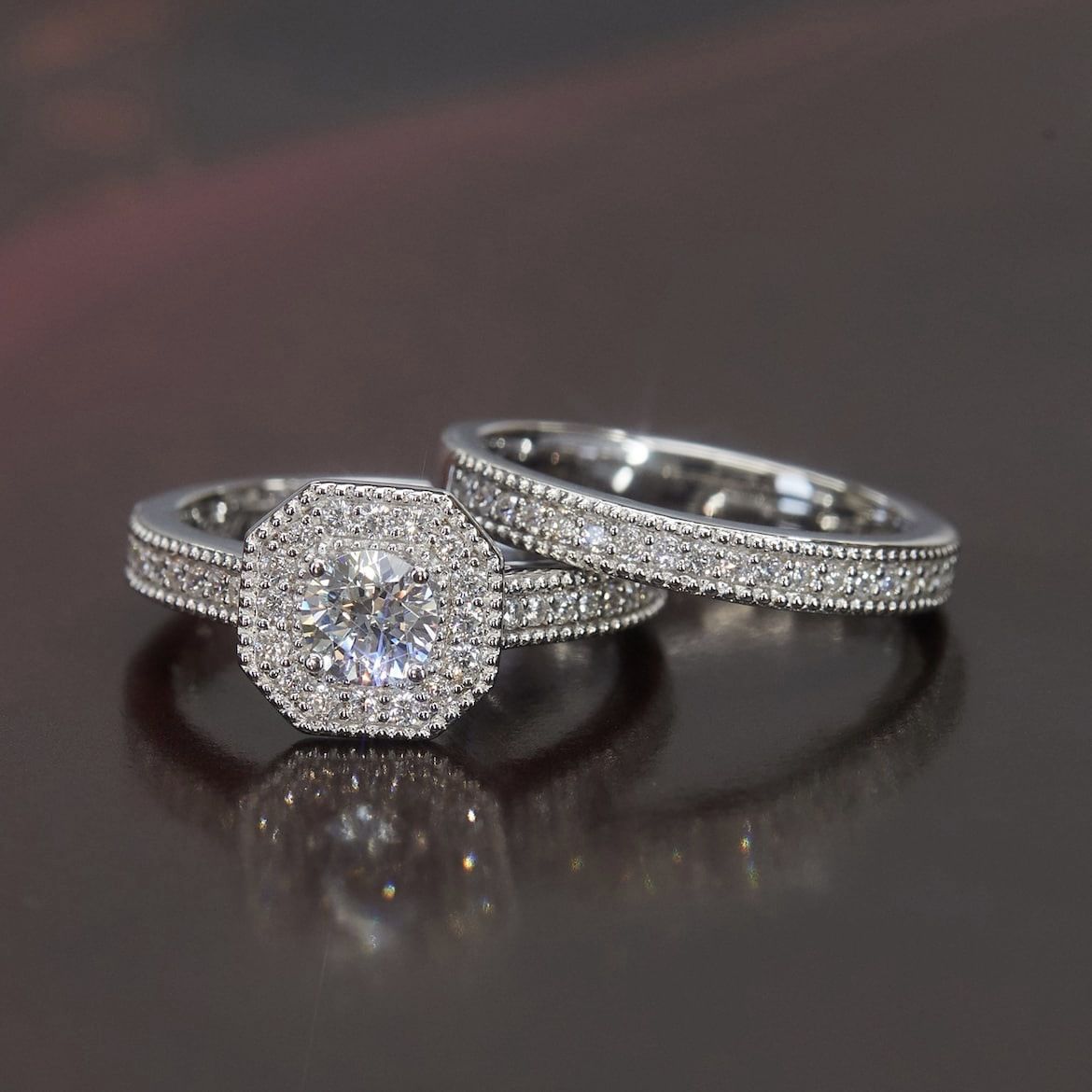 Sanjie Full Couple Princess Round Diamond Set Fashion Luxury Engagement Ring Women's Straight_ipsvogv.com