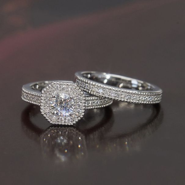 Sanjie Full Couple Princess Round Diamond Set Fashion Luxury Engagement Ring Women's Straight_ipsvogv.com