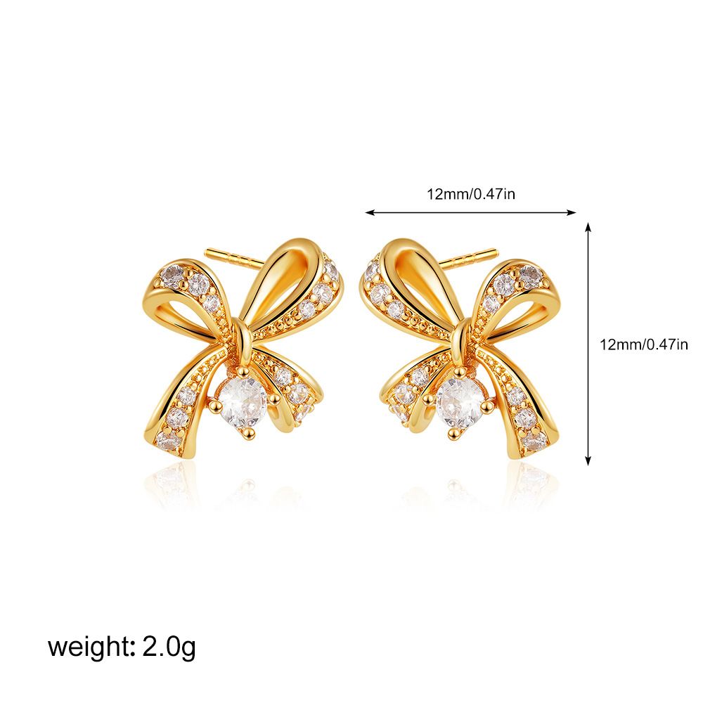 Women’s Jewelry Set Fashion Gold Micro Inlaid Zircon Bow Earrings Light Luxury Fashion High End Commuting Full Diamond Earrings_ipsvogv.com