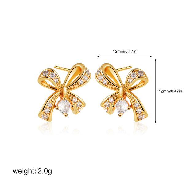 Women’s Jewelry Set Fashion Gold Micro Inlaid Zircon Bow Earrings Light Luxury Fashion High End Commuting Full Diamond Earrings_ipsvogv.com