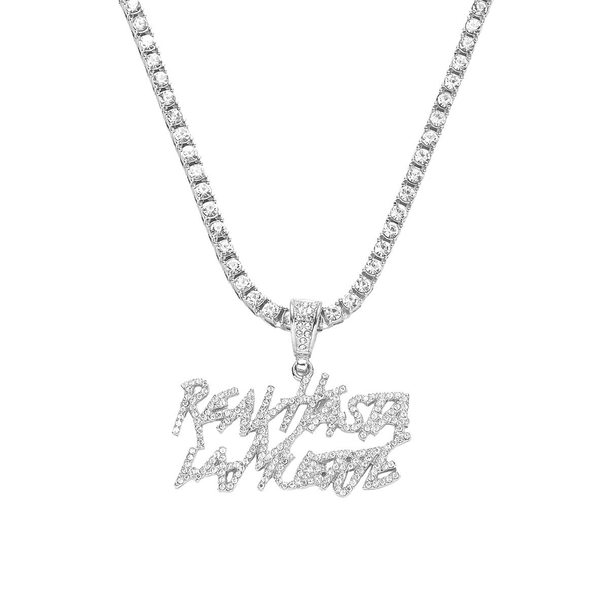 Hip Hop Personality Full Double Letter Pendant for Men's Cool Bounce Diamonds Single Row Diamond Necklace Jewelry_ipsvogv.com