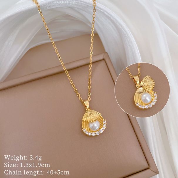 Steel 【 Titanium 】 Double Layer Pearl Shell Light Luxury Temperament Gorgeous Full Diamond Necklace Women's Versatile 【 】_ipsvogv.com