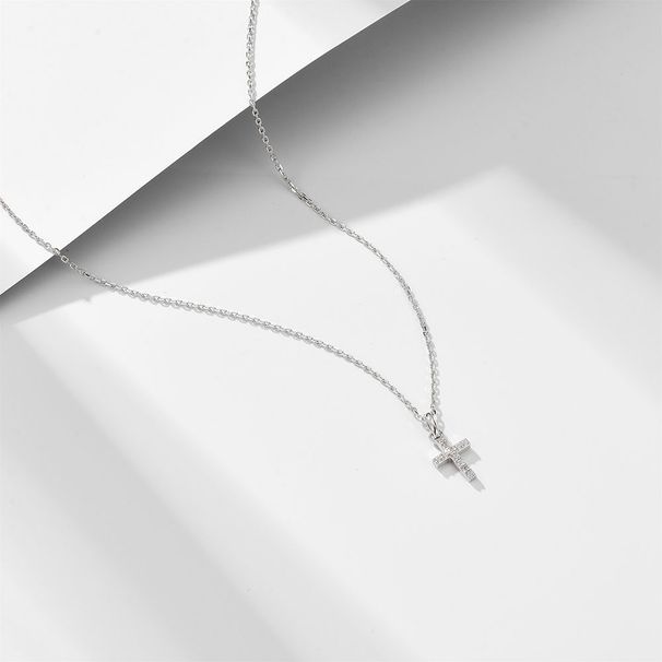 Women's Jewelry Simple Temperament Diamond Cross Sterling Silver Necklace Niche Design High Grade Clavicle Chain Necklace_ipsvogv.com