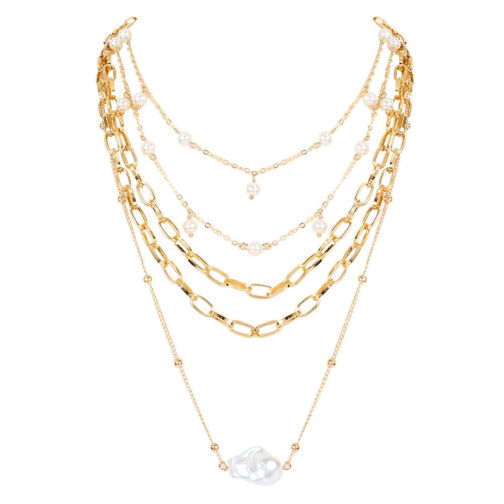 Personality Special Shaped Pearl Pendant Gold Multi Layer Necklace Female Simple Jewelry Necklace_ipsvogv.com