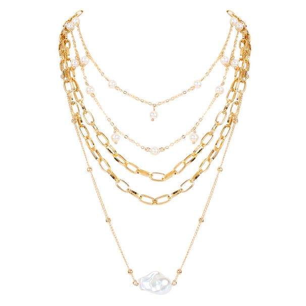 Personality Special Shaped Pearl Pendant Gold Multi Layer Necklace Female Simple Jewelry Necklace_ipsvogv.com