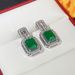 Cao Shi Element Classic Atmosphere Rectangular Green With Diamond Perforated Emerald Zircon Earrings For Women_ipsvogv.com