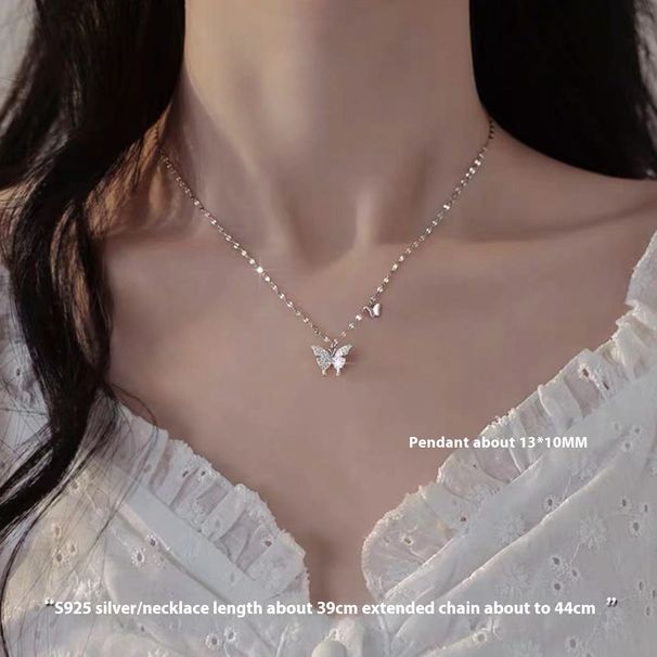 Silver Plated Butterfly Necklace 2024 New Popular Item Light Luxury High-end Necklace Niche Women's Collarbone Chain_ipsvogv.com