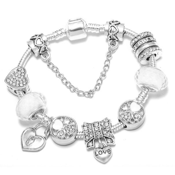 Hot Selling Silver Color Four-leaf Clover Charm Pan Family Beaded DIY Unisex Bracelet_ipsvogv.com