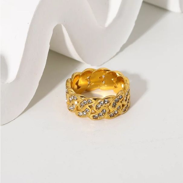 INS Wind Gold Plated Cuban Chain Zircon Titanium Steel Ring_ipsvogv.com