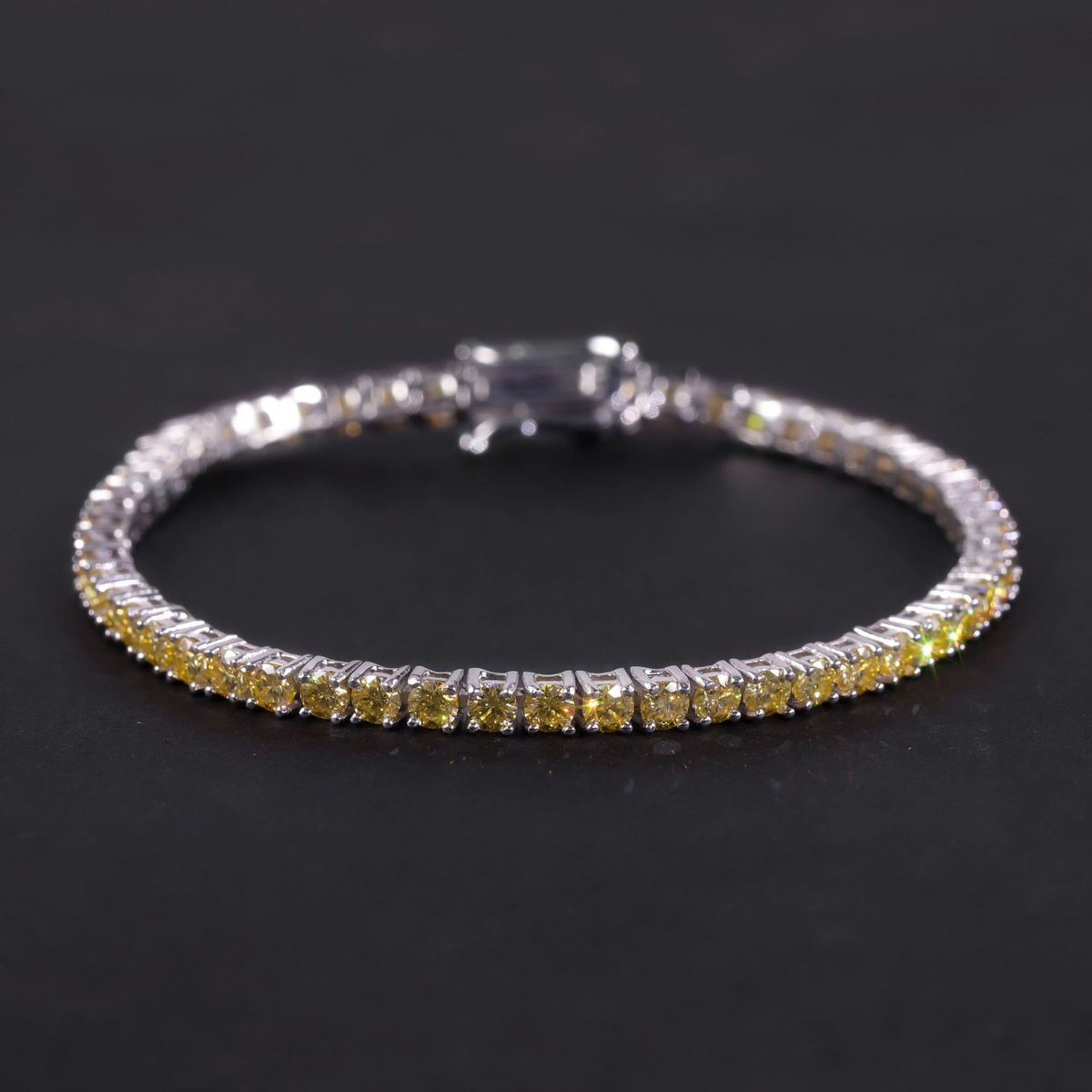New S925 Sterling Silver Diamond Tennis Chain 3/4/5mm Bracelet Ins Style Fresh Yellow Moissanite Bracelet_ipsvogv.com