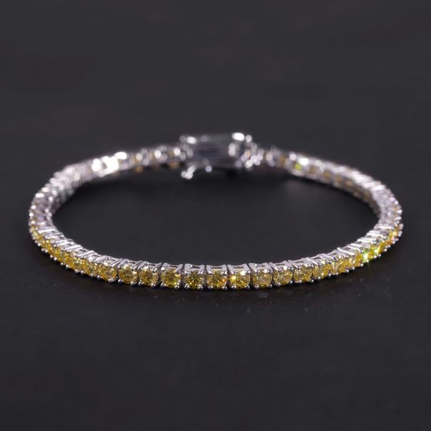 New S925 Sterling Silver Diamond Tennis Chain 3/4/5mm Bracelet Ins Style Fresh Yellow Moissanite Bracelet_ipsvogv.com