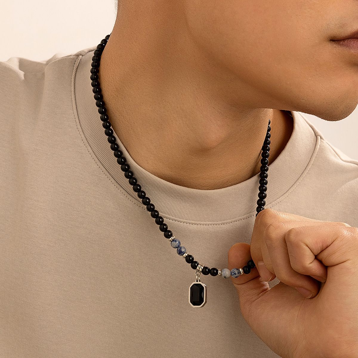 Tiger Stone Beaded Necklace For Hip Hop, Small Elegant, Simple And Personalized Men's Collarbone Chain Accessories_ipsvogv.com