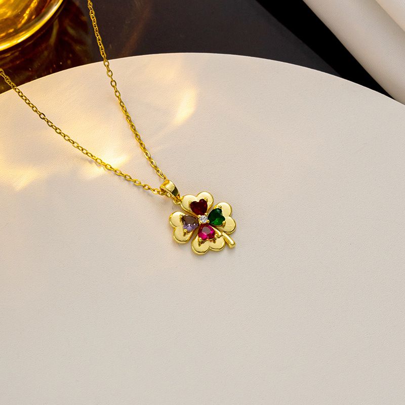 【 Titanium Steel 】 Lucky Necklace Women's Micro Set Love Zircon True Gold Electroplated Simplicity Ins Network Red_ipsvogv.com