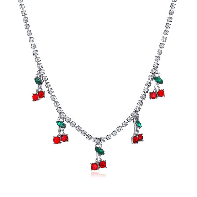 New Fashion Simple Cherry Hip Hop Tennis Rhinestone Choker Necklace For Women_ipsvogv.com