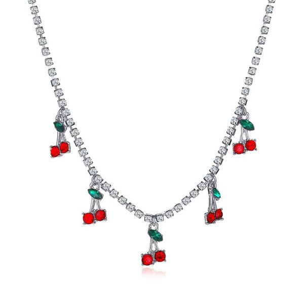 New Fashion Simple Cherry Hip Hop Tennis Rhinestone Choker Necklace For Women_ipsvogv.com