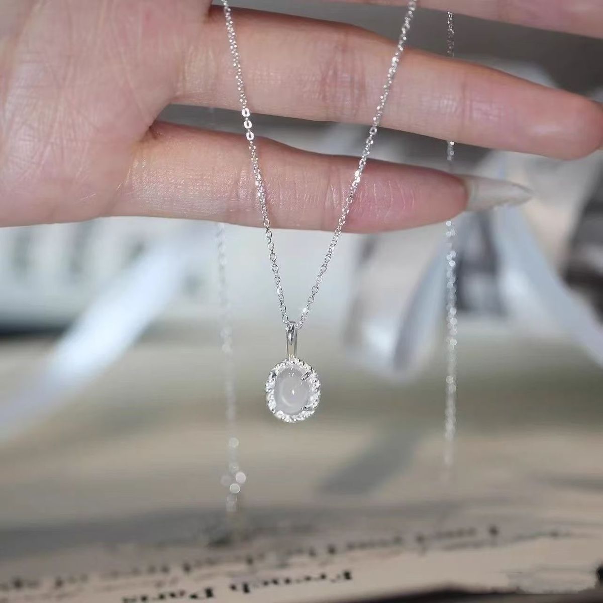 S Pure Silver Cloud Water Rumor White Jade Marrow Necklace Ins Niche Light Luxury High-end Exquisite Temperament_ipsvogv.com