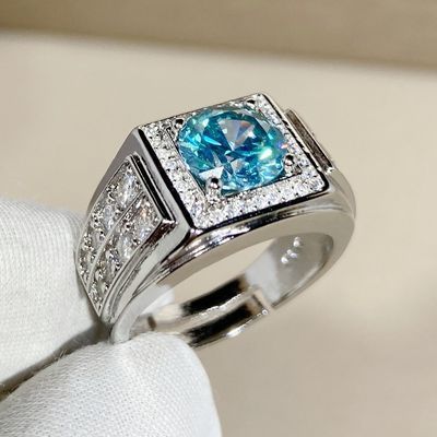 and Elegant Zircon Fashionable Full Blue-green Diamond Ring, Internet Famous Men's Starlight Trendy Korean Version With Ring,_ipsvogv.com