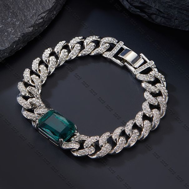 Men’s Jewelry Set Fashion Emerald New Hip Hop Necklace Fashion High Grade Alloy Rhinestone Cuban Chain_ipsvogv.com