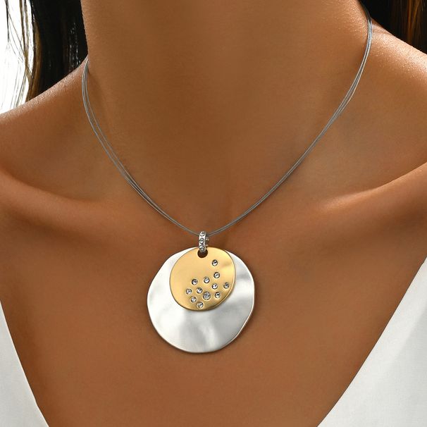 Fashionable OL minimalist design women's necklace personalized large circle metal inlaid diamond niche high-end_ipsvogv.com
