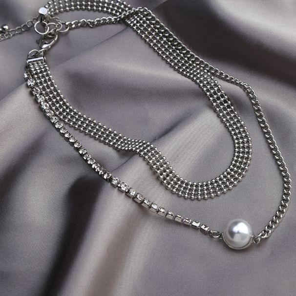 New alloy copper jewelry fashion high gloss pearl pendant clavicle chain glass diamond multi layer necklace_ipsvogv.com