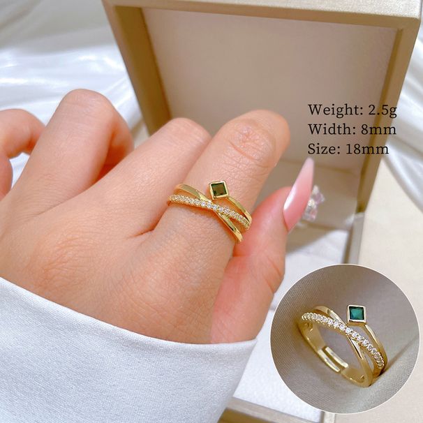 【 Real Gold 】 Cross Green Full Diamond with Adjustable Opening, Simple Handmade Ring, Couple's Pair Ring_ipsvogv.com