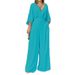 Women's 2023 temperament elegant v-neck bat sleeve wide-leg solid color simple fashion jumpsuit_ipsvogv.com