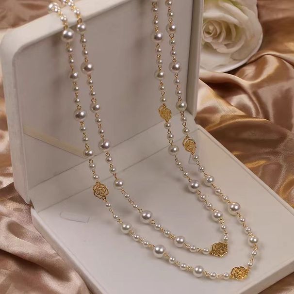 Multi Layer Pearl Glass Necklace Women, Japanese Korean Fashion Long Sweater Chain, Spring And Summer Hundred Matching_ipsvogv.com