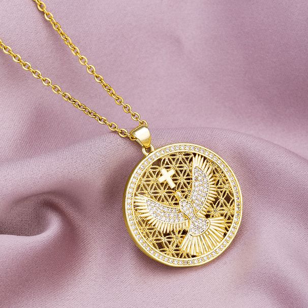 hot selling Eagle Guardian cross pendant necklace unisex copper plated real gold inlaid zircon accessories_ipsvogv.com