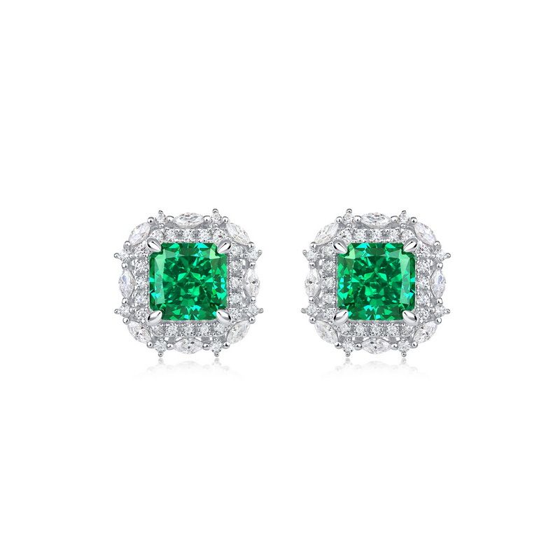 S925 Silver Ice Flower Cut High Carbon Diamond Earrings Female Emerald Earrings Fashion_ipsvogv.com