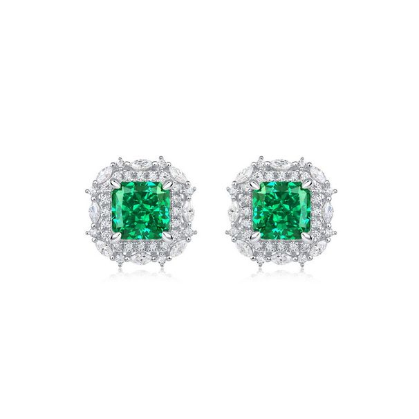 S925 Silver Ice Flower Cut High Carbon Diamond Earrings Female Emerald Earrings Fashion_ipsvogv.com