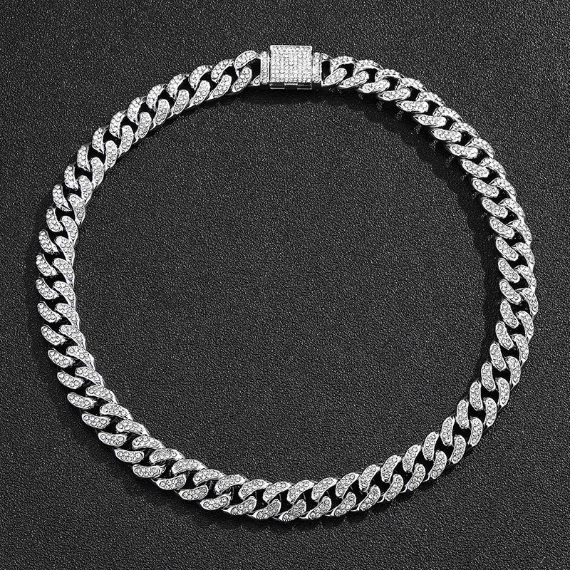 Men's hip hop trendsetter diamond box buckle Cuban chain thick 13mm dense hip hop necklace clavicle chain_ipsvogv.com
