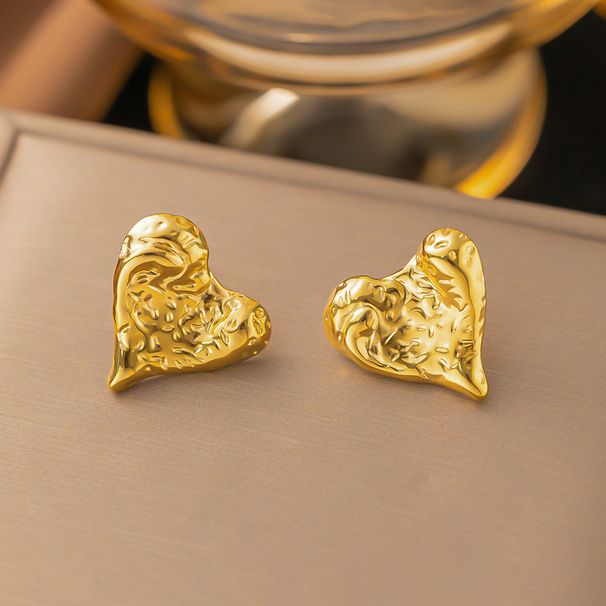Internet Celebrity Fashion Trend Titanium Steel Niche Design, Textured Heart Earrings, Earrings_ipsvogv.com